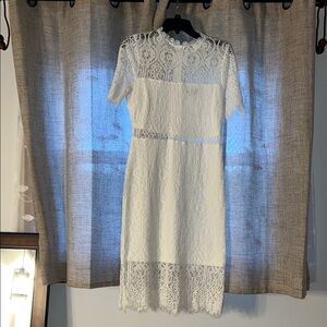 Lulu's White Sheath Midi Dress with Mock Neck